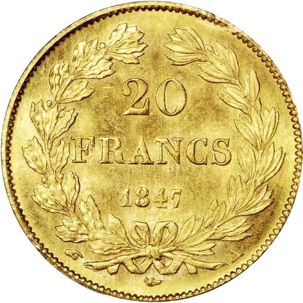 ルイ・フィリップの20フラン金貨（裏）