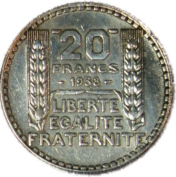 チュリン型の二十フラン銀貨（裏）