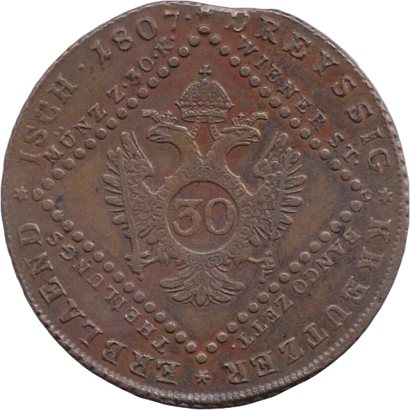 30クロイツァー銅貨（1807年）（裏）